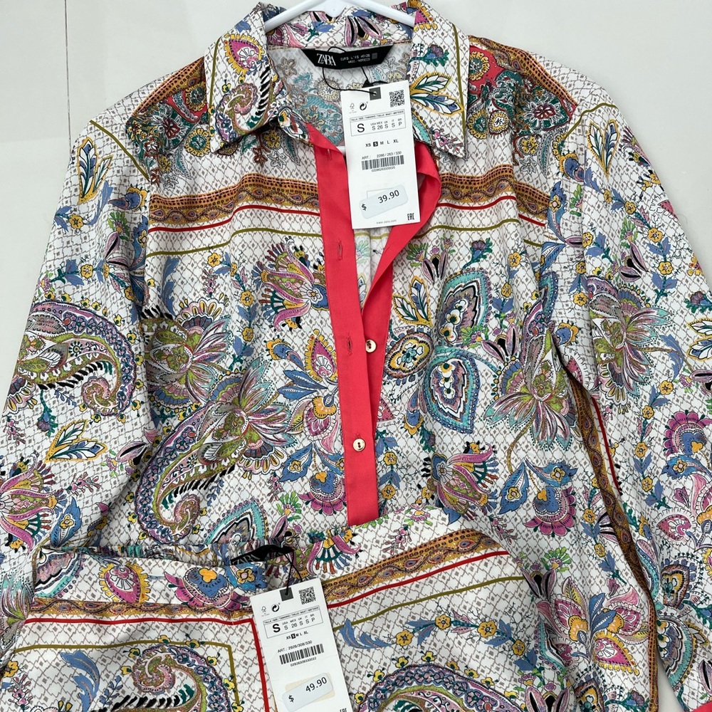 Zara Paisley Satin Pants Set, S NWT - Picture 2 of 2
